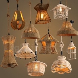 Rustikk Pendellampe I Kaféstil Med Hamptau, 1 Lys