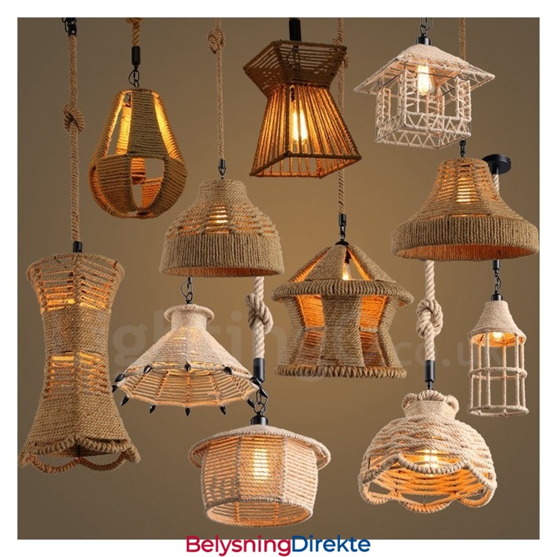 Rustikk Pendellampe I Kaféstil Med Hamptau, 1 Lys