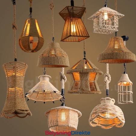 Rustikk Pendellampe I Kaféstil Med Hamptau, 1 Lys