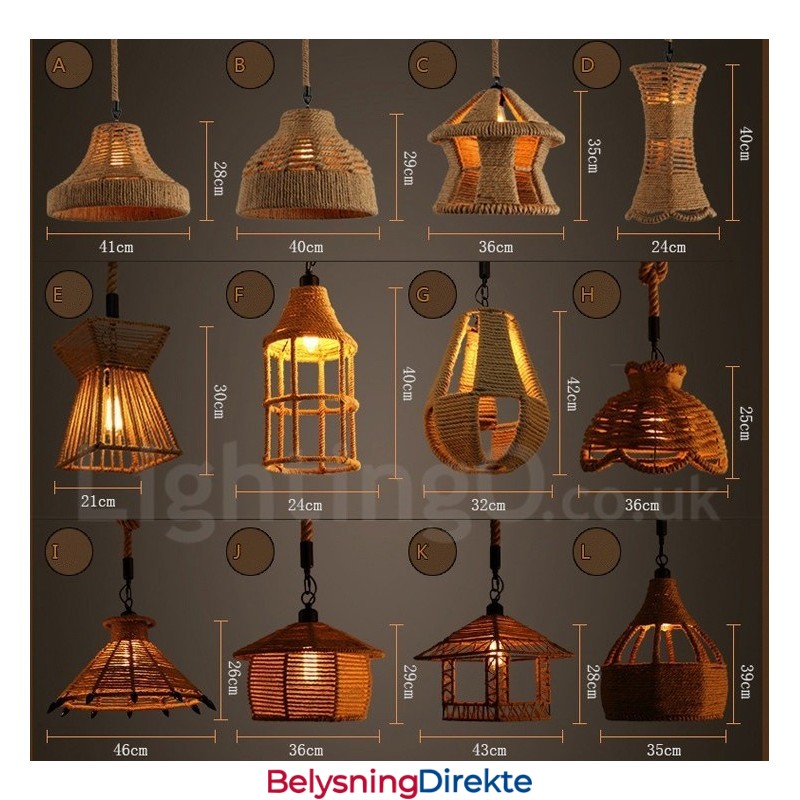 Rustikk Pendellampe I Kaféstil Med Hamptau, 1 Lys