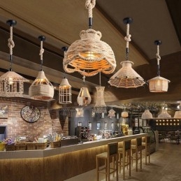 Rustikk Pendellampe I Kaféstil Med Hamptau, 1 Lys