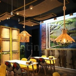 Rustikk Pendellampe I Kaféstil Med Hamptau, 1 Lys