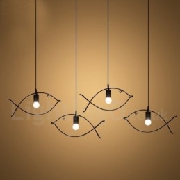 Rustikk Retro Fiskehengelampe Med Stålskjerm Og 1 Lys