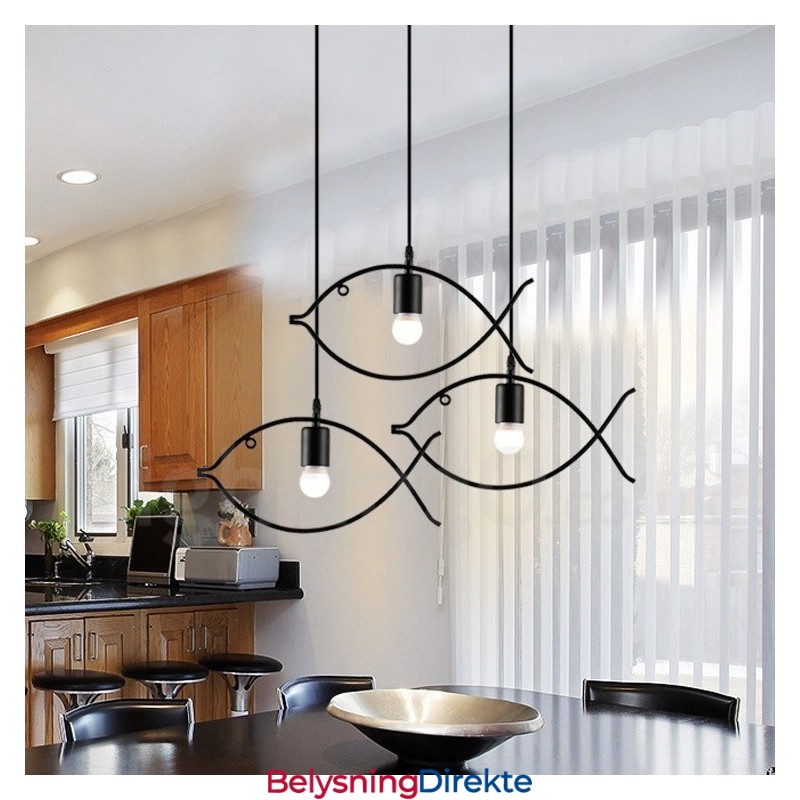 Rustikk Retro Fiskehengelampe Med Stålskjerm Og 1 Lys