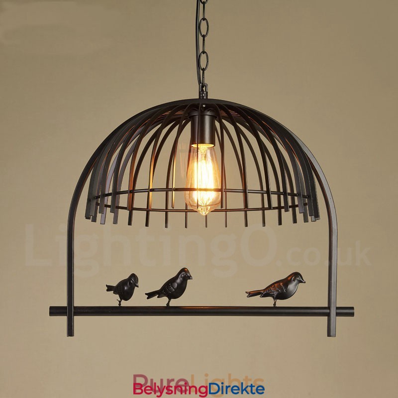 Rustikk Retro Fuglebur-Pendellampe Med Stålskjerm, 1 Lys