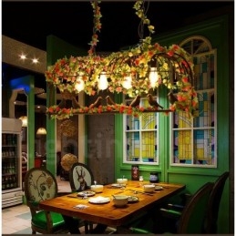 Rustikk Retro Fuglebur-Pendellampe Med 4 Lys Og Stålskjerm