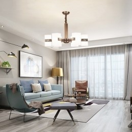 Moderne Lysekrone Med 6 Lys Og Glassskjerm