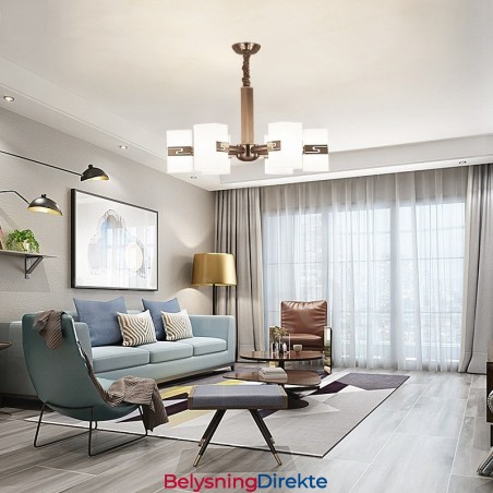 Moderne Lysekrone Med 6 Lys Og Glassskjerm