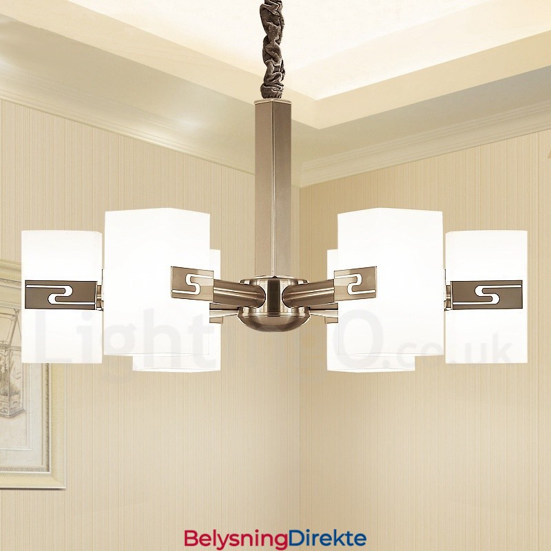 Moderne Lysekrone Med 6 Lys Og Glassskjerm