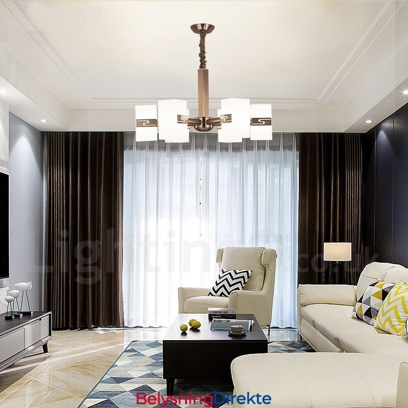 Moderne Lysekrone Med 6 Lys Og Glassskjerm