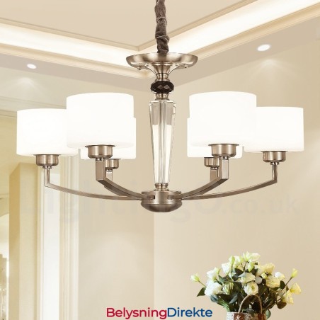 Moderne Lysekrone Med 6 Lys Og Glassskjerm