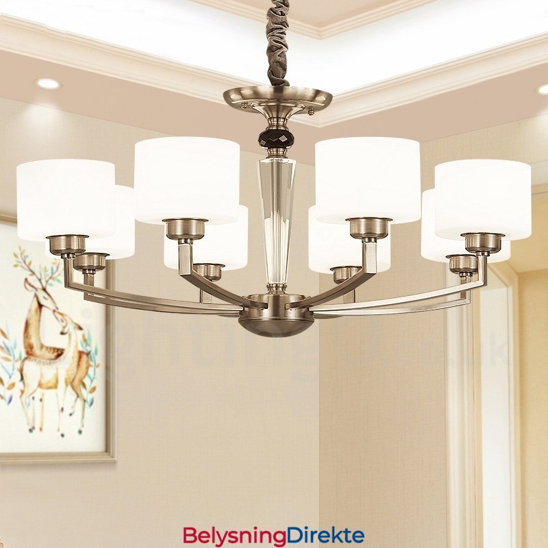 Moderne Lysekrone Med 6 Lys Og Glassskjerm