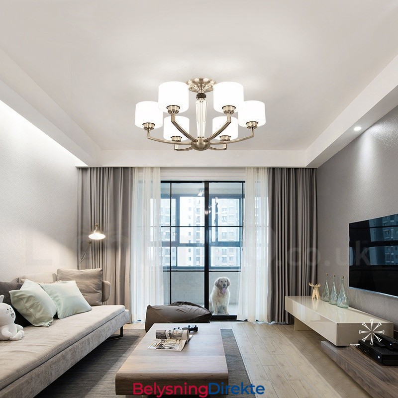 Moderne Lysekrone Med 6 Lys Og Glassskjerm