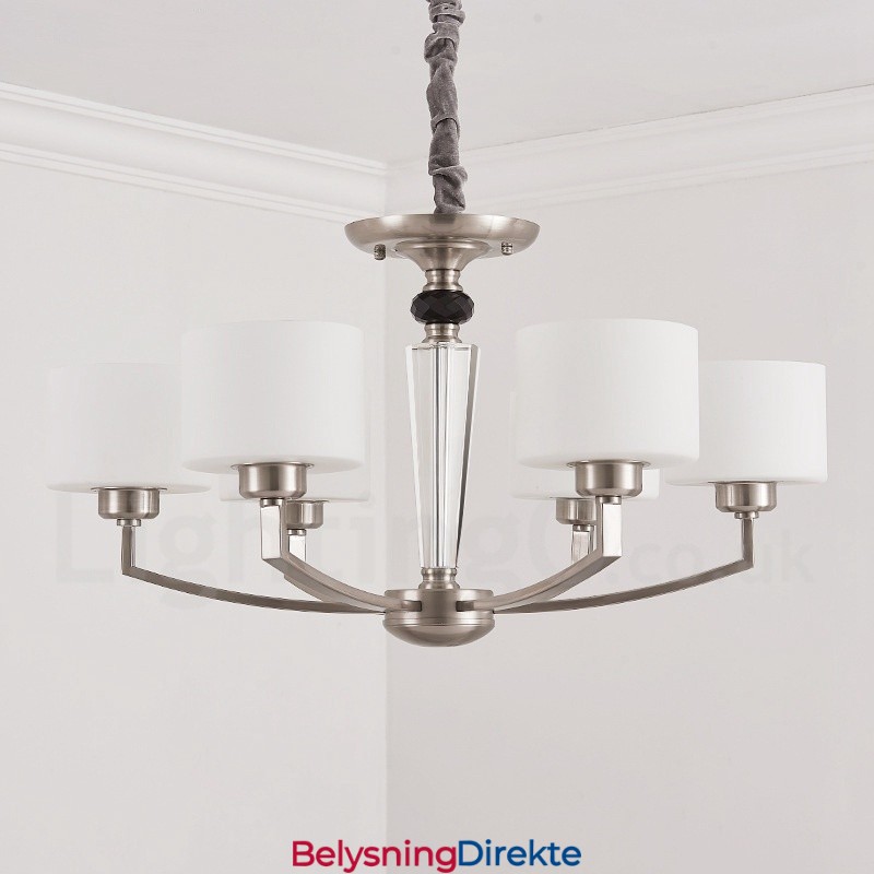 Moderne Lysekrone Med 6 Lys Og Glassskjerm