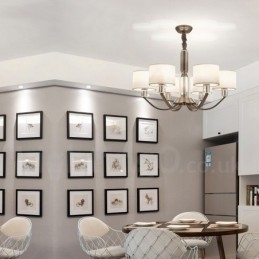 6 Lys Moderne Krystalllysekrone Med Stoffskjerm