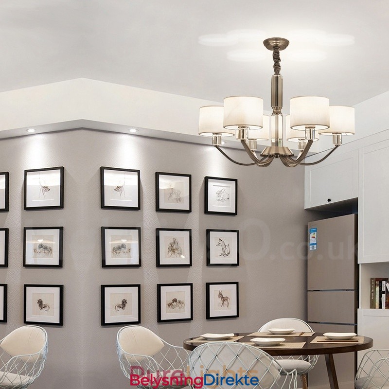 6 Lys Moderne Krystalllysekrone Med Stoffskjerm