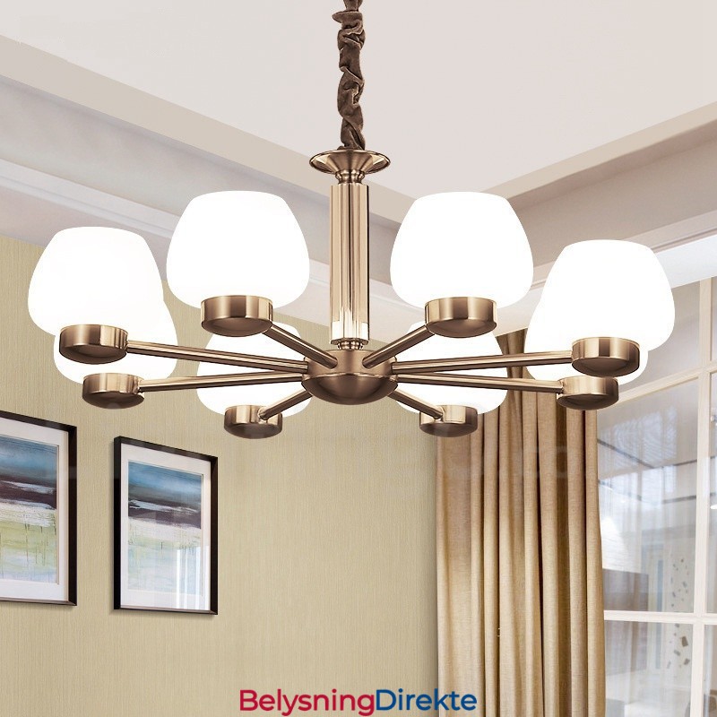 Moderne Lysekrone Med 8 Lys Og Glassskjerm