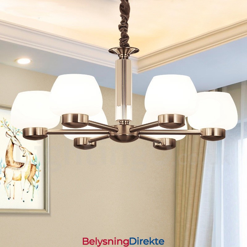 Moderne Lysekrone Med 6 Lys Og Glassskjerm