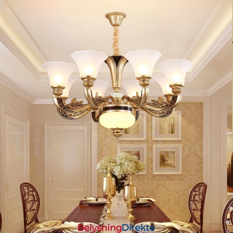 8-Lys Retro Tradisjonell Luksuriøs Lobbylysekrone Med Glassskjerm