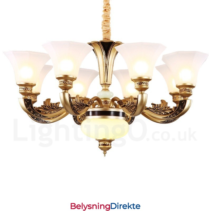 8-Lys Retro Tradisjonell Luksuriøs Lobbylysekrone Med Glassskjerm
