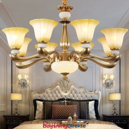 8-Lys Retro Tradisjonell Luksuriøs Lysekrone I Sinklegering Med Glassskjerm