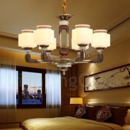 6 Lys Retro Tradisjonell Luksus Lobbylysekrone I Sinklegering Med Glassskjerm