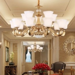 Retro Tradisjonell Rustikk Lysekrone Med 15 Lys Og Glassskjerm