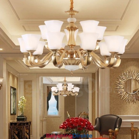 Retro Tradisjonell Rustikk Lysekrone Med 15 Lys Og Glassskjerm