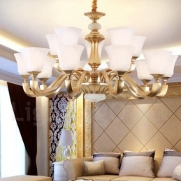 Retro Tradisjonell Rustikk Lysekrone Med 15 Lys Og Glassskjerm