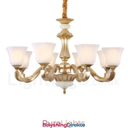 Retro Tradisjonell Rustikk Lysekrone Med 8 Lys Og Glassskjerm