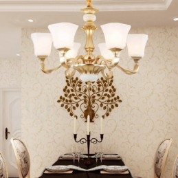 Retro Tradisjonell Rustikk Lysekrone Med 6 Lys Og Glassskjerm