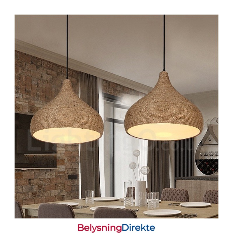 1 Lys Retro Rustikk Hamptau-Anhengslampe Med Hamptauskjerm