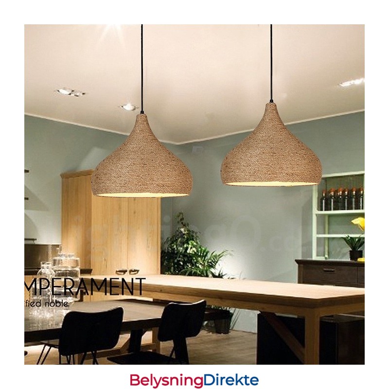 1 Lys Retro Rustikk Hamptau-Anhengslampe Med Hamptauskjerm