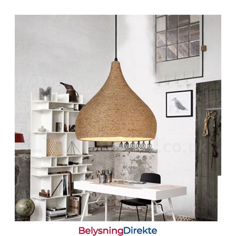 1 Lys Retro Rustikk Hamptau-Anhengslampe Med Hamptauskjerm