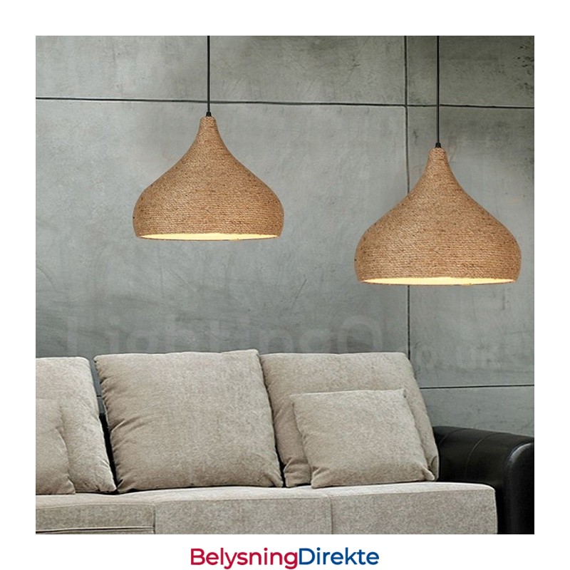 1 Lys Retro Rustikk Hamptau-Anhengslampe Med Hamptauskjerm