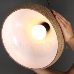 1 Lys Retro Rustikk Hamptau-Anhengslampe Med Hamptauskjerm