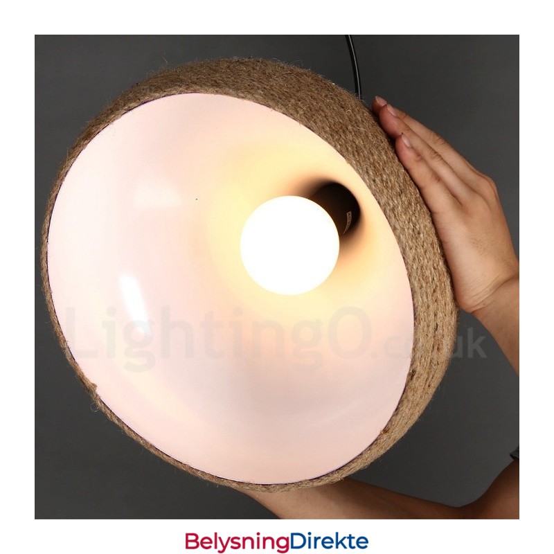 1 Lys Retro Rustikk Hamptau-Anhengslampe Med Hamptauskjerm