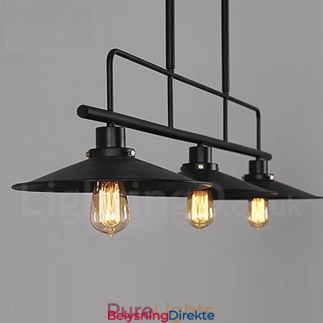Retro Rustik Stålpendellampe Med 3 Lys Og Stålskjerm