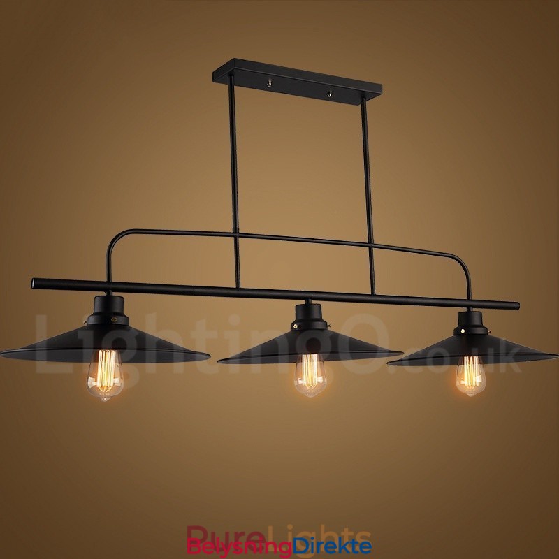 Retro Rustik Stålpendellampe Med 3 Lys Og Stålskjerm