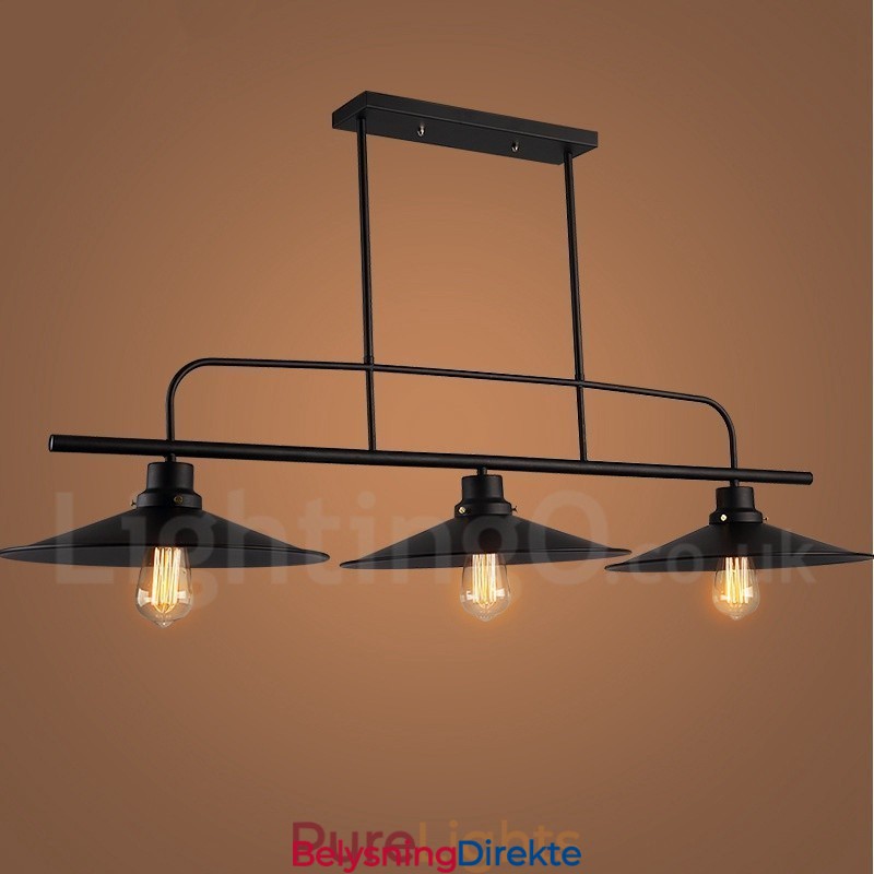 Retro Rustik Stålpendellampe Med 3 Lys Og Stålskjerm