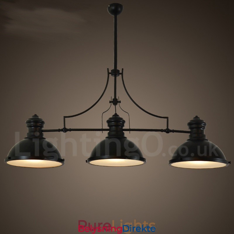 Retro Rustik Stålpendellampe Med 3 Lys Og Stålskjerm