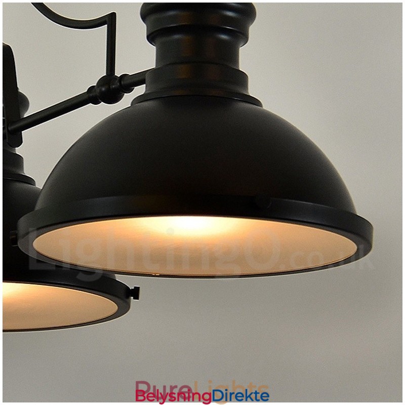 Retro Rustik Stålpendellampe Med 3 Lys Og Stålskjerm