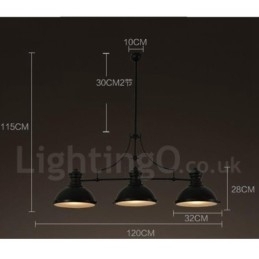 Retro Rustik Stålpendellampe Med 3 Lys Og Stålskjerm