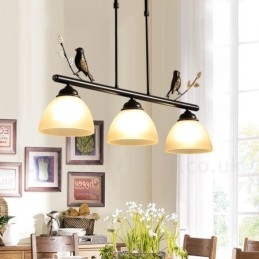 Retro Rustik Stål Pendellampe Med 3 Lys Og Glassskjerm