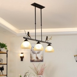 Retro Rustik Stål Pendellampe Med 3 Lys Og Glassskjerm