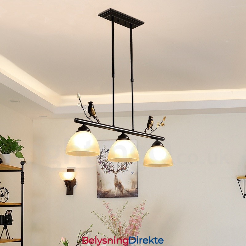 Retro Rustik Stål Pendellampe Med 3 Lys Og Glassskjerm