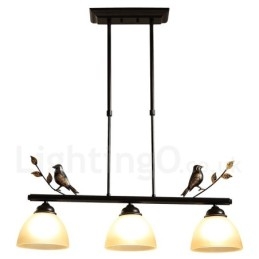 Retro Rustik Stål Pendellampe Med 3 Lys Og Glassskjerm