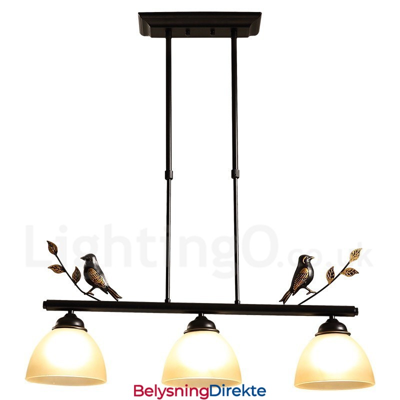 Retro Rustik Stål Pendellampe Med 3 Lys Og Glassskjerm