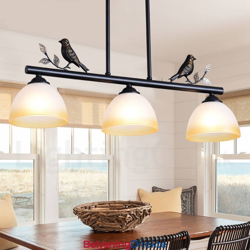 Retro Rustik Stål Pendellampe Med 3 Lys Og Glassskjerm