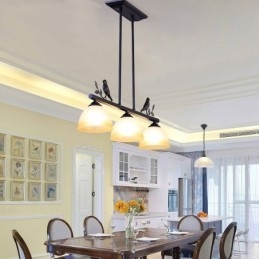 Retro Rustik Stål Pendellampe Med 3 Lys Og Glassskjerm